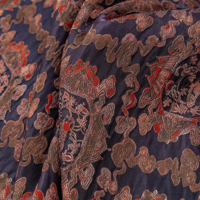 Sewing Fabric - 보라색 레드 레이온 꽃무늬 자카드 루렉스