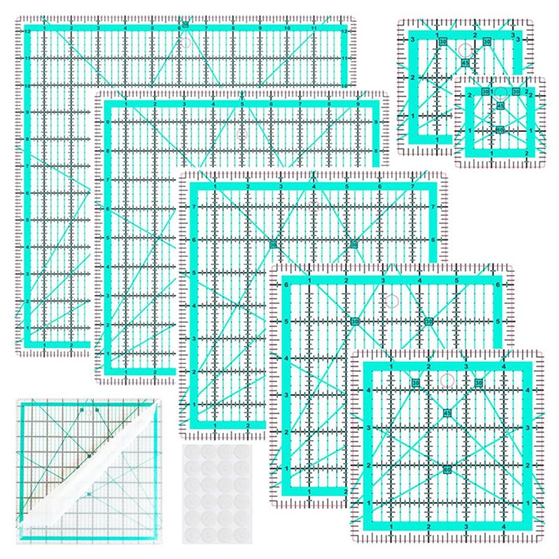 Quilting Ruler Square - A25F-블루 7피스 칼라 자, DIY 사각