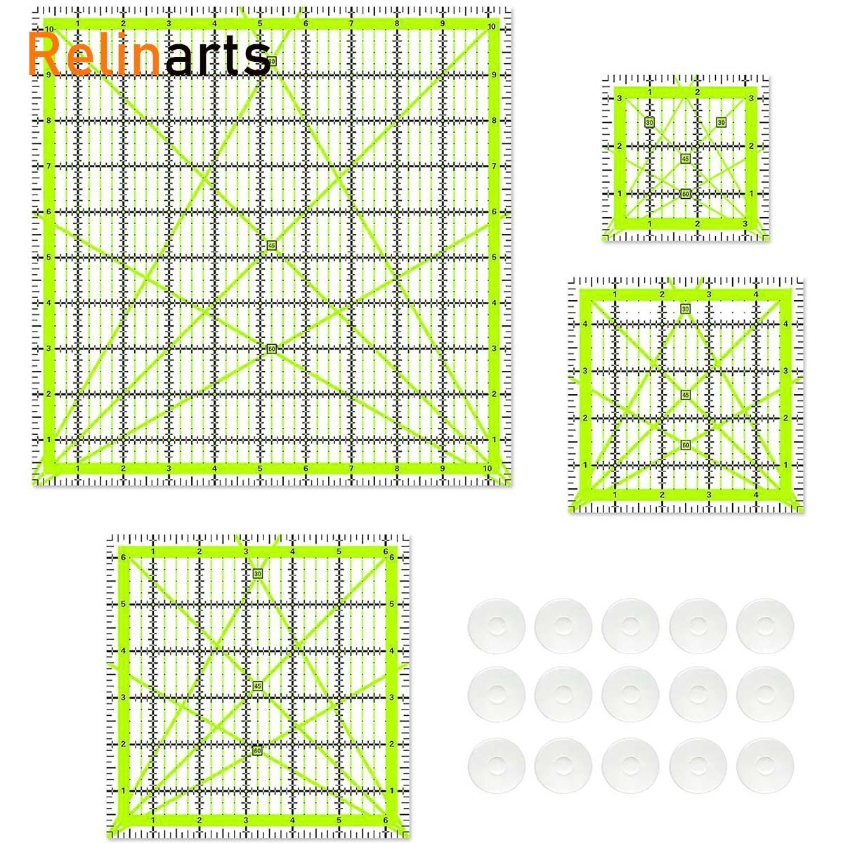 Quilting Ruler Square - 4개 아크릴 사각 퀼팅 자 세트