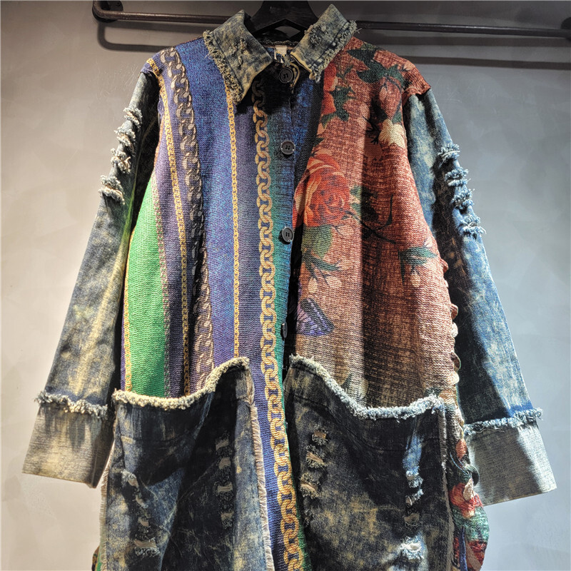 WTHT 여성용 스플라이스 스트라이프 데님 롱 코트,  - Sewing Jackets 리뷰 및 가격