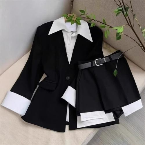여성 투피스 스커트 세트 패치워크 블레이저 버튼 긴팔  - Sewing Jackets 리뷰 및 가격