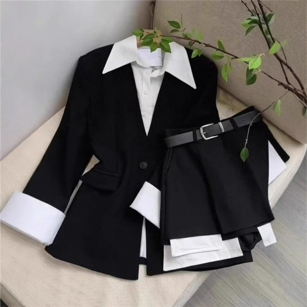 여성 투피스 스커트 세트 패치워크 블레이저 버튼 긴팔  - Sewing Jackets 리뷰 및 가격
