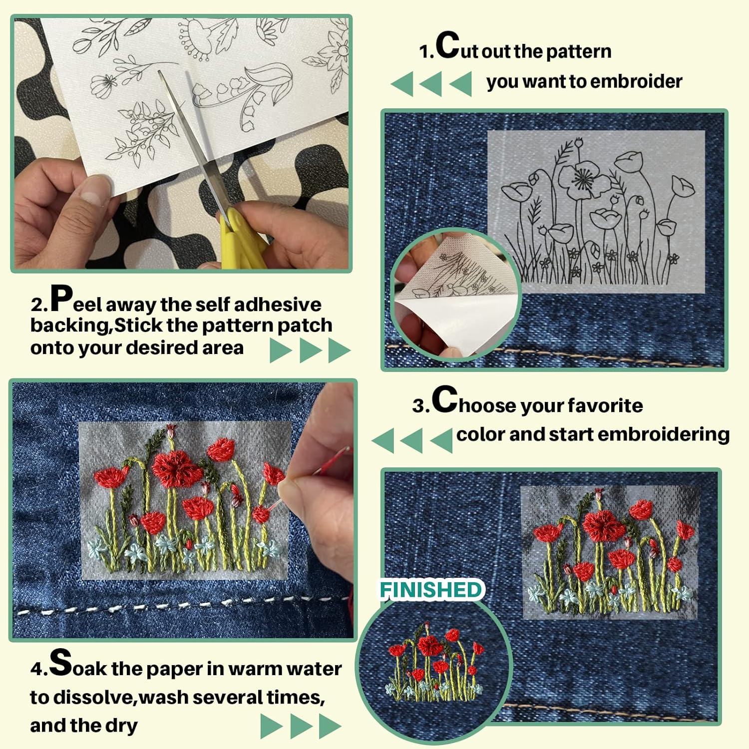 수용성 안정제 자수 패턴 꽃 스티커 및 스티치 자수 용 - Textile Sewing Patterns 리뷰 및 가격