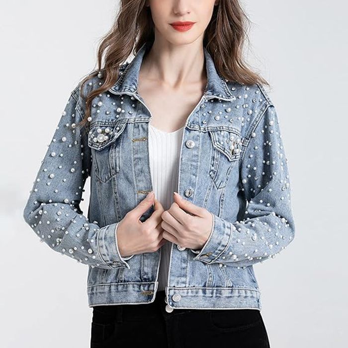 봄과 가을에 입는 여성용 신상 진주 데님 재킷. 여성용 - Sewing Jackets 리뷰 및 가격
