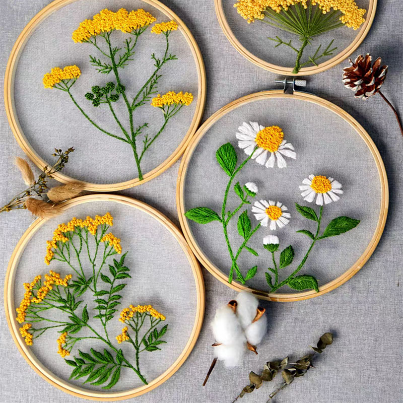 DIY 자수 세트 흰색 꽃 식물 패턴 자수 스타터 키트 - Textile Sewing Patterns 리뷰 및 가격