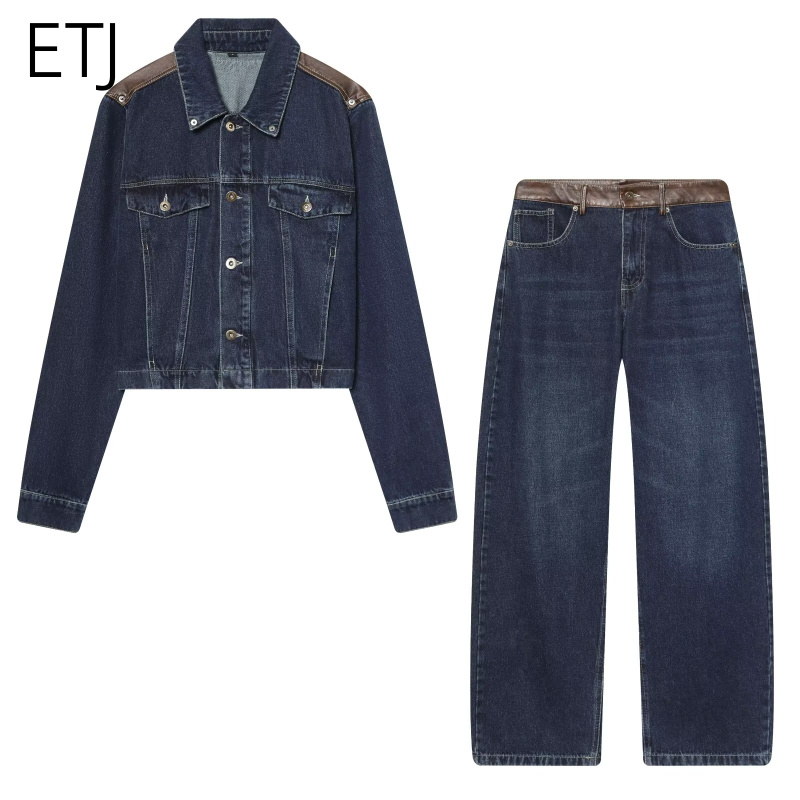 ETJ 여성 데님 재킷 & 청바지 세트 크롭 가죽 패치 - Sewing Jackets 리뷰 및 가격