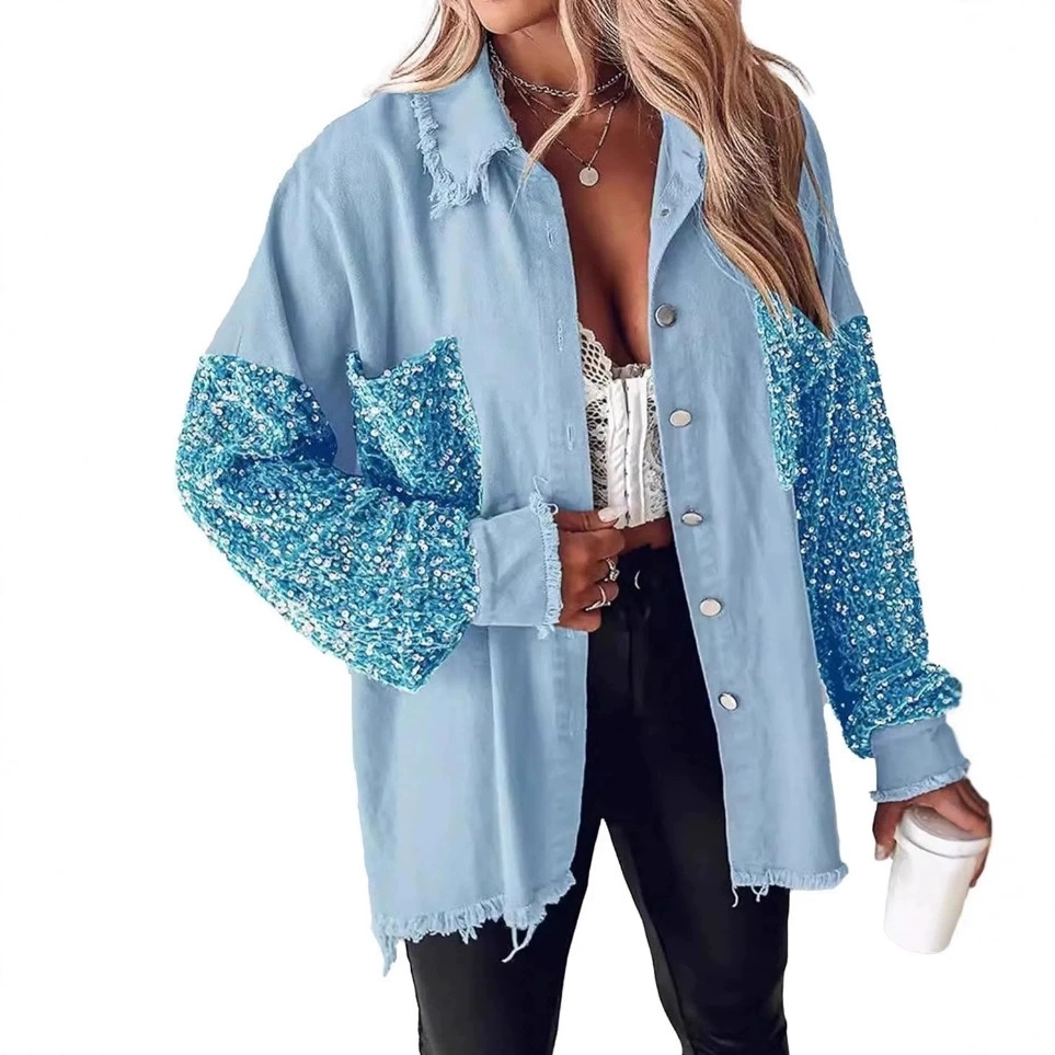 봄 가을 여성 긴팔 스팽글 데님 재킷 2025 신상 여 - Sewing Jackets 리뷰 및 가격