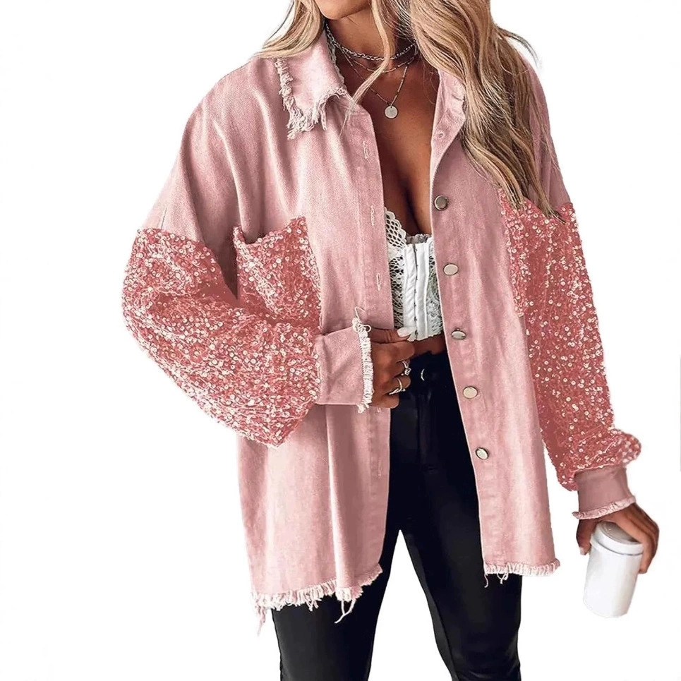 봄 가을 여성 긴팔 스팽글 데님 재킷 2025 신상 여 - Sewing Jackets 리뷰 및 가격