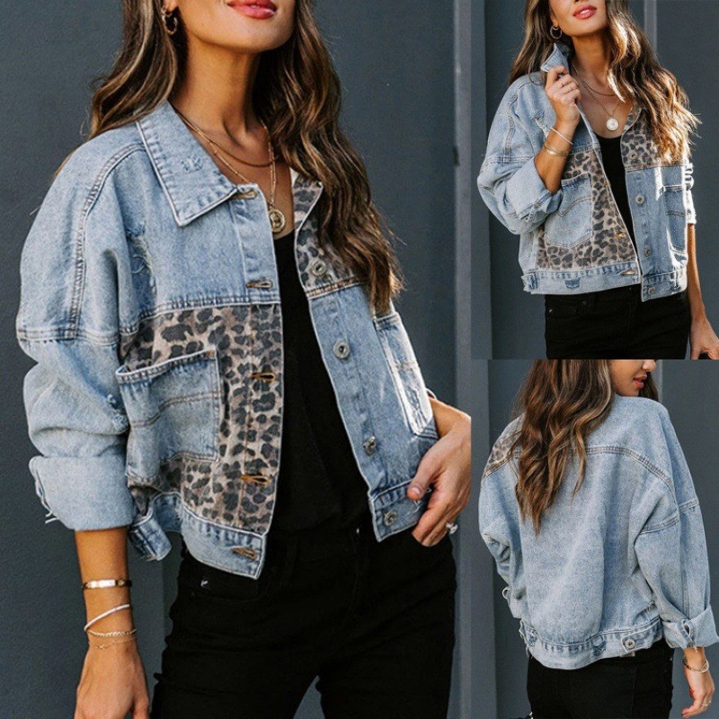 레오파드 스티치 데님 자켓 여성 코트 패션 여성 겉옷  - Sewing Jackets 리뷰 및 가격
