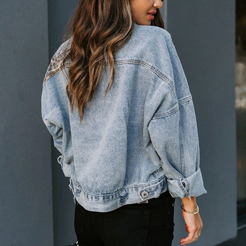 레오파드 스티치 데님 자켓 여성 코트 패션 여성 겉옷  - Sewing Jackets 리뷰 및 가격