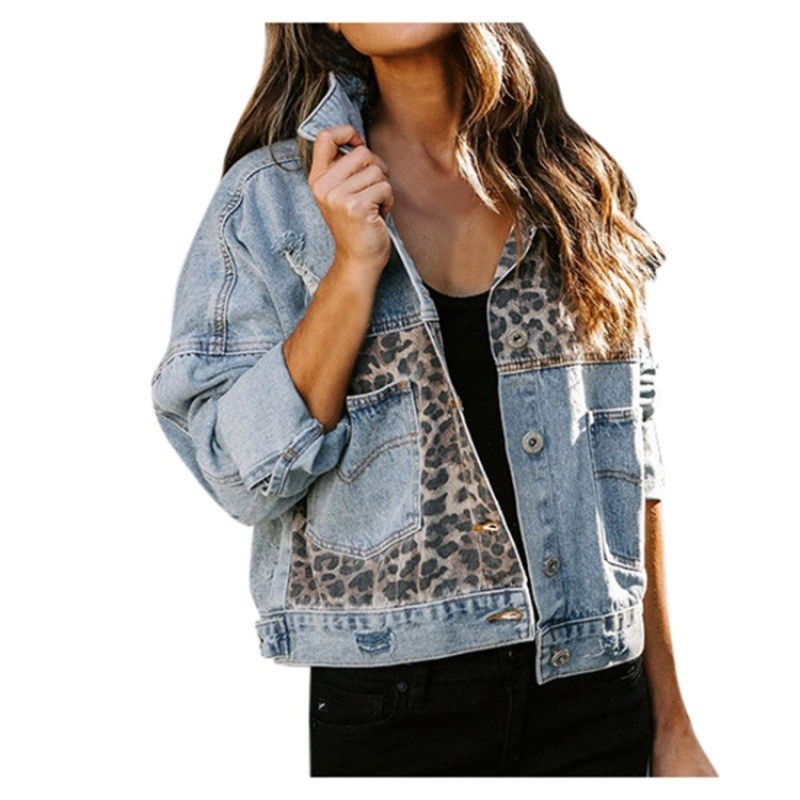 레오파드 스티치 데님 자켓 여성 코트 패션 여성 겉옷  - Sewing Jackets 리뷰 및 가격
