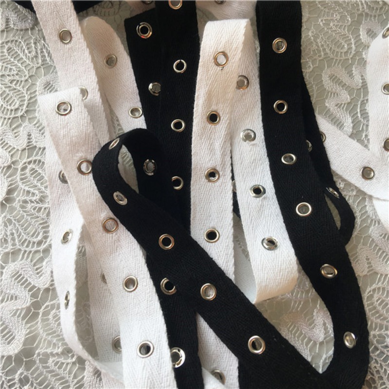 아일렛 금속 단추가 있는 흑백 면 웨빙, 트리밍 레이스 - Sewing Eyelet Fabric 리뷰 및 가격